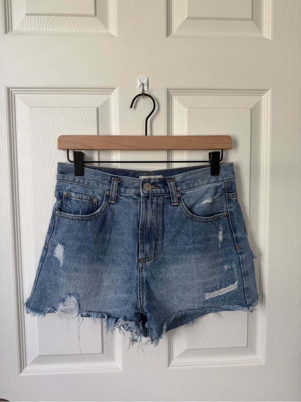 Denim Distressed High-Rise Women's Shorts - Blue